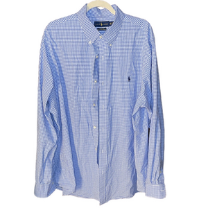 Ralph Lauren Logo-Embroidered Blue Gingham Cotton Oxford XXL Classic Fit